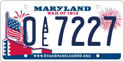 MD license plate 0AE7227