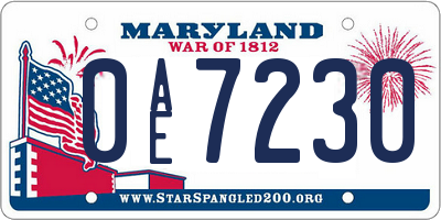 MD license plate 0AE7230