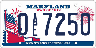 MD license plate 0AE7250