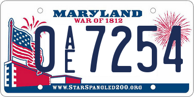 MD license plate 0AE7254