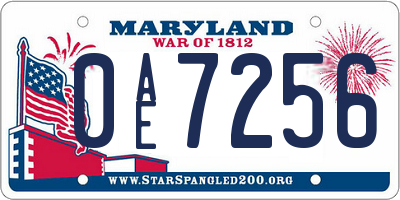 MD license plate 0AE7256