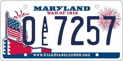 MD license plate 0AE7257