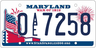 MD license plate 0AE7258