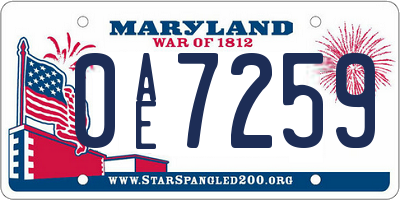 MD license plate 0AE7259