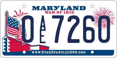 MD license plate 0AE7260