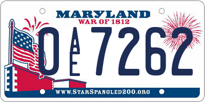 MD license plate 0AE7262