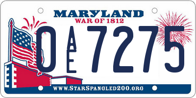 MD license plate 0AE7275