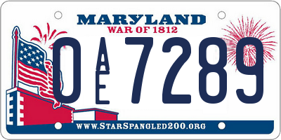MD license plate 0AE7289