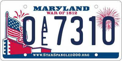 MD license plate 0AE7310