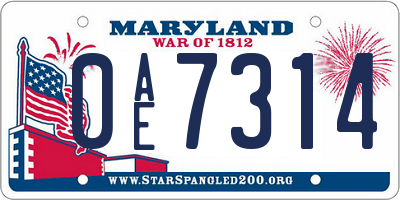 MD license plate 0AE7314