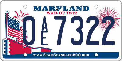 MD license plate 0AE7322