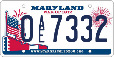 MD license plate 0AE7332