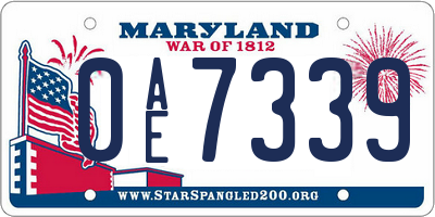 MD license plate 0AE7339
