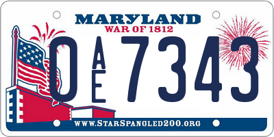 MD license plate 0AE7343