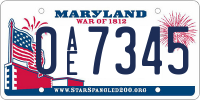MD license plate 0AE7345