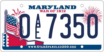 MD license plate 0AE7350