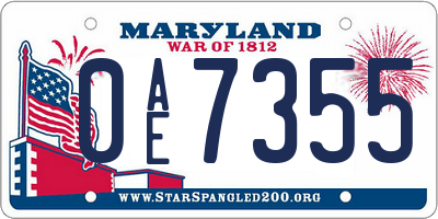 MD license plate 0AE7355