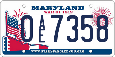 MD license plate 0AE7358