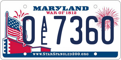 MD license plate 0AE7360