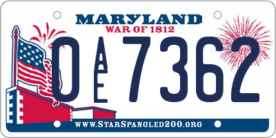 MD license plate 0AE7362