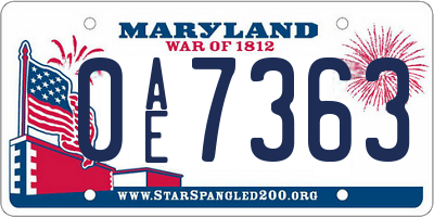 MD license plate 0AE7363