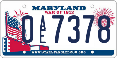 MD license plate 0AE7378