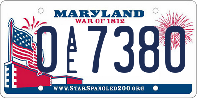 MD license plate 0AE7380