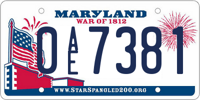 MD license plate 0AE7381