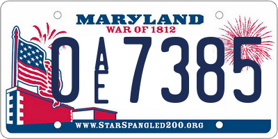 MD license plate 0AE7385