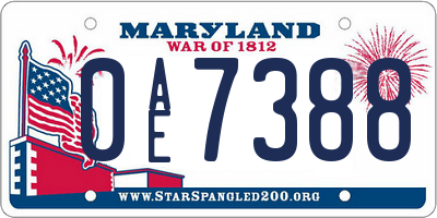 MD license plate 0AE7388