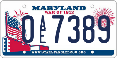 MD license plate 0AE7389
