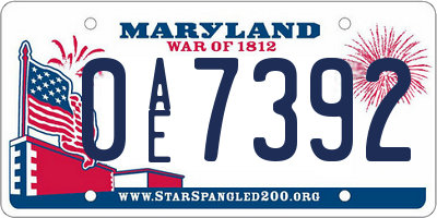 MD license plate 0AE7392