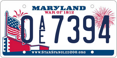 MD license plate 0AE7394