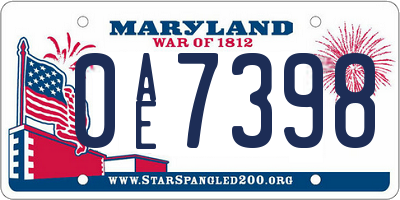 MD license plate 0AE7398