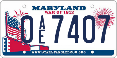 MD license plate 0AE7407