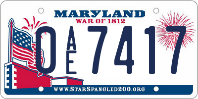 MD license plate 0AE7417