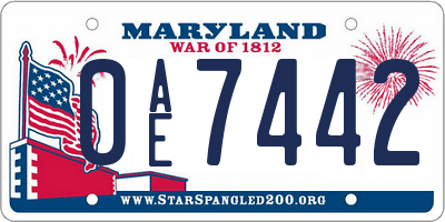 MD license plate 0AE7442