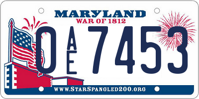 MD license plate 0AE7453