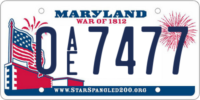 MD license plate 0AE7477
