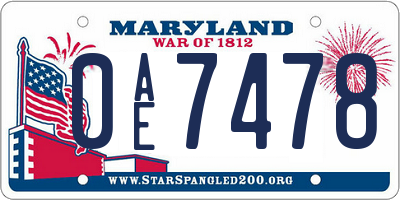MD license plate 0AE7478