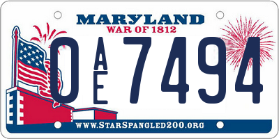 MD license plate 0AE7494