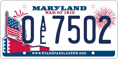MD license plate 0AE7502