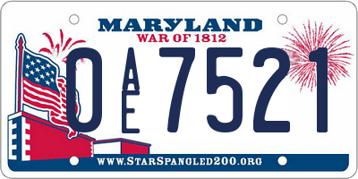 MD license plate 0AE7521