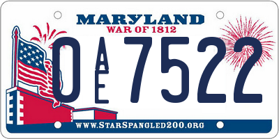 MD license plate 0AE7522