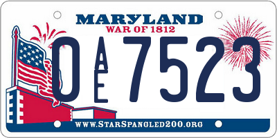MD license plate 0AE7523