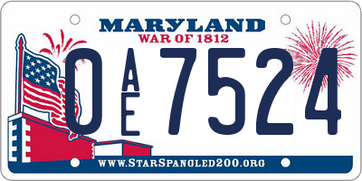 MD license plate 0AE7524