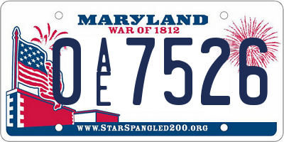 MD license plate 0AE7526