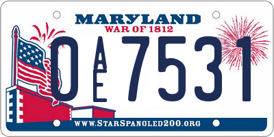 MD license plate 0AE7531