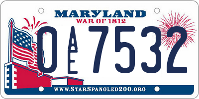 MD license plate 0AE7532