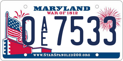 MD license plate 0AE7533